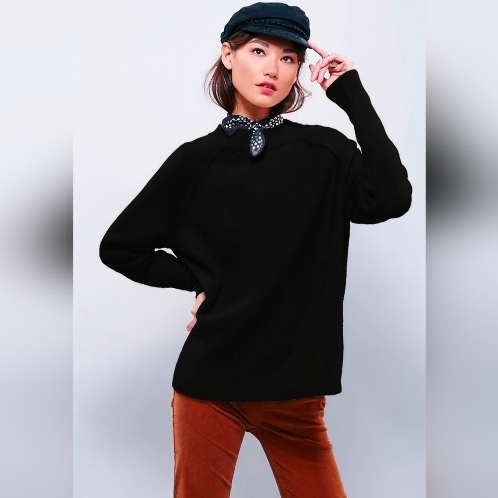 Free People Bubble Crew Neck Pullover Black Large